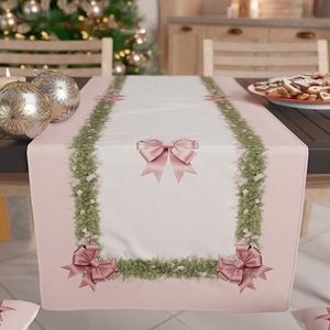 PETTI Artigiani Italiani - Kersttafelloper, kerstloper, keukenloper 140 x 40 cm, kerstloper elegante roze strik met veren, 100% Made in Italy