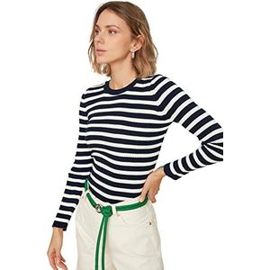 Trendyol Dames Navy Blue Striped Knitwear Sweatshirt Sweater, L