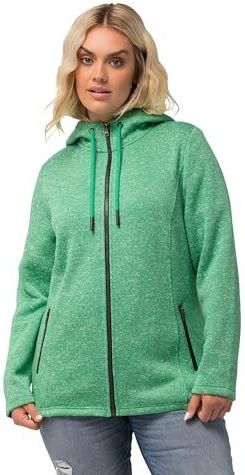 Ulla Popken - Sweatvest - Groen Gemêleerd - Capuchon - Ritssluiting