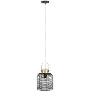 EGLO Hanglamp Roundham, pendellamp boven eettafel, eettafellamp in industrieel design, messing en zwart metaal, lamp hangend voor eetkamer, E27 fitting, Ø 22 cm