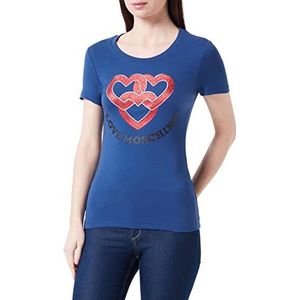 Love Moschino Dames Tight-fit Short-Sleeved met digitale print op de voorkant T-shirt, blauw, 48