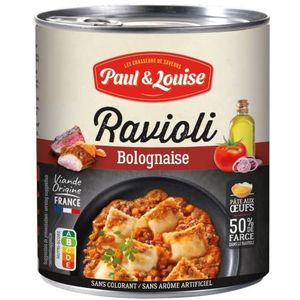 Paul & Louise Ravioli Bolognese 800 g – eierdeeg – 50% vulling – 100% vlees uit Frankrijk – zonder kleurstoffen – zonder kunstmatige aroma's – Nutriscore B