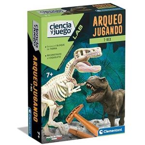 Clementoni 55541 Archeojugando T-Rex fosforescerend wetenschappelijk spel, om je eigen fosforescerende dinosaurus te monteren en de wetenschap van de archeologie te ontdekken, vanaf 7 jaar