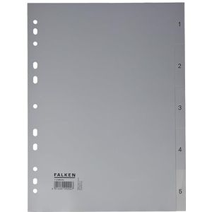 Originele Falken PP kunststof tabbladen voor DIN A4 22,5 x 29,7 cm volledige hoogte druk 1-5 5 vellen grijs ringband map plastic register ideaal voor kantoor en school