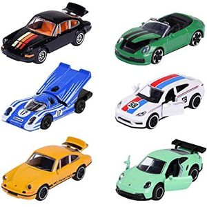 Majorette - Porsche-speelgoedauto (1 auto) met verzamelkaart - Premiumminiatuur (set van 6 stuks, naar keuze), 7,5 cm, voor kinderen vanaf 3 jaar