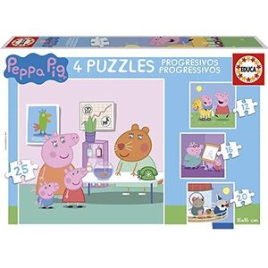 Educa - Peppa Pig, 4-in-1 puzzelset met 12/16/20/25 stukjes, puzzel voor kinderen vanaf 3 jaar (16817)