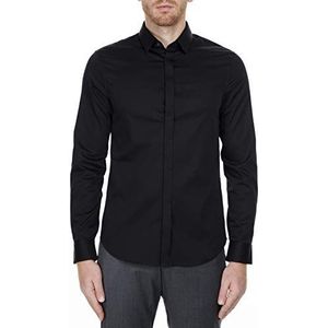 Armani Exchange Heren Smart Stretch Satijn Vrijetijdshemd, zwart, XS