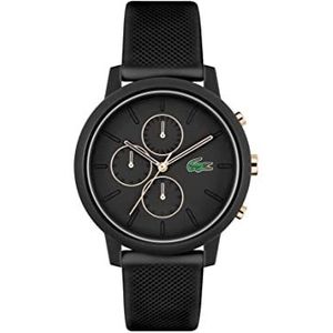 Lacoste Chronograaf Quartz Horloge voor mannen Lacoste.12.12 Collectie met siliconen armband, Zwart en Goud, riem