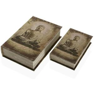 Versa Decoratieve boekenbox Boeddha canvas hout MDF 7 x 27 x 18 cm