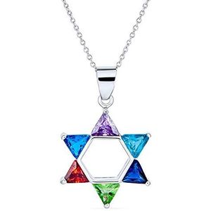 Multi Color Cubic Zirconia AAA CZ Traditionele Religieuze Magen Judaïsche Joodse Hanukkah Ster Van David Hanger Ketting Voor Vrouwen Tiener Bat Mitzvah 925 Sterling Zilver