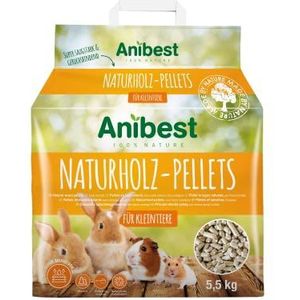 Anibest pellets voor kleine dieren, 100% natuurlijk strooisel voor konijnen, hamsters, cavia's en dergelijke, absorberende en geurbindende houtpellets, gemakkelijk te doseren onderstrooisel, 5,5 kg/10