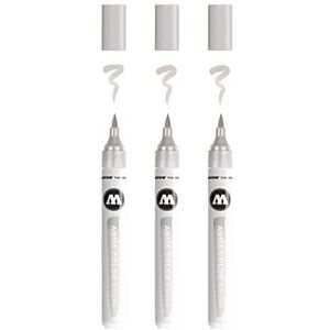 Molotow Aqua Color Brush Brush Pen Marker op waterbasis, penseelpunt voor aquarellen en handlettering, 3 stuks, kleur 039, warm grijs 04