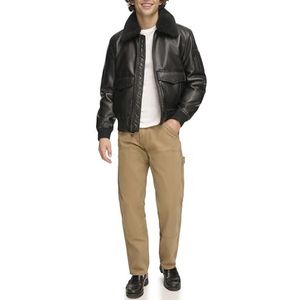 Tommy Hilfiger Bomberjack voor heren, kunstlederen jas, Zwarte kraag van imitatiebont, L