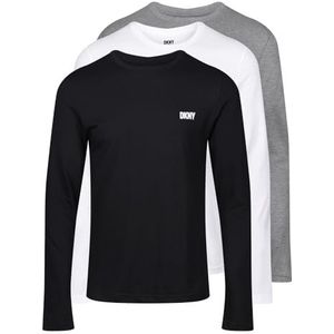 DKNY Heren lange mouwen slim fit lichtgewicht bovendeel in zwart/wit/grijs met ronde hals en merklogo - 100% katoen, super zacht en comfortabel loungewear., zwart/wit/grijs., XL