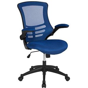 Flash Furniture Bureaustoel met middelhoge rugleuning, ergonomische bureaustoel met opklapbare armleuningen en gaasdoek, perfect voor thuiskantoor of kantoor, blauw