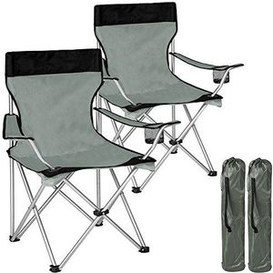BAKAJI Paar klapstoelen met tas voor camping, strand, vissen, van staal en polyester, met drankvak en smartphone (grijs)
