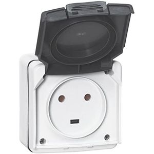 LEGRAND - Waterdicht stopcontact met vermogen 20 A met Plexo-aarde - stopcontact 2P+T vermogen max. 4600 W - 2 cellen - Opbouw - Gemaakt in Frankrijk - Grijs