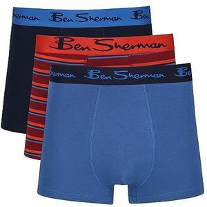 Ben Sherman Boxershorts voor heren in blauw/streep/marine | Soft Touch katoenen boxershorts met elastische tailleband | comfortabel en ademend ondergoed - multipack van 3, Blauw/Streep/Navy, XL