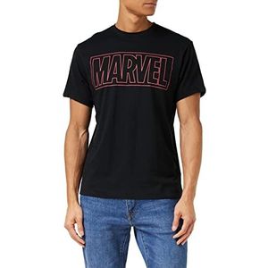 Marvel Heren Outline Logo T-shirt, Zwart, XXL