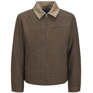JACK & JONES Heren JOREATON Wool Worker Jacket Korte Jas, Chocolate Brown/Detail: Checks, L, Chocolate Brown/Detail:checks, L