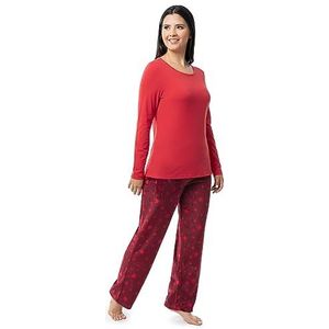 Fruit of the Loom Sueded Jersey Crew Top en Fleece Pant Sleep Pyjama Set Dames, rood/sterrenhemel, S
