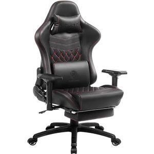 Dowinx verstelbare gaming chair PC-bureaustoel met voetsteun, game stoel met massage-lendensteun, ergonomische PU-gamingstoel met hoofdsteun (zwart)