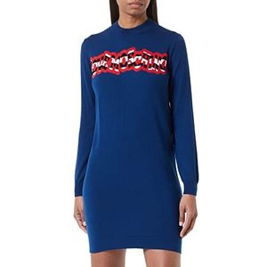 Love Moschino Intarsia On The Front Dress voor dames, gestreept logo, blauw, 40