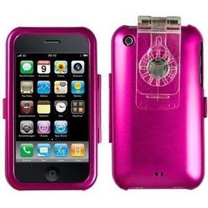 Logotrans Metal Series aluminium case met clip roze en displaybeschermfolie voor Apple iPhone 3G / 3Gs