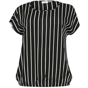 Kaffe Curve Plus Size damesblouse, korte mouwen, ronde hals, casual pasvorm voor dames, zwart/krijtstreep, 44