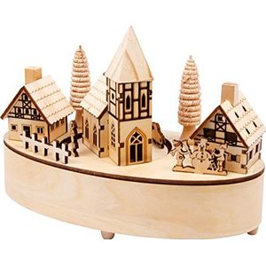 small foot Muziekdoos klein dorp van hout, met ledverlichting en mooie melodie, moderne kerstdecoratie, 6677