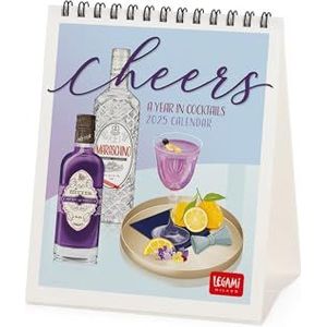 Legami - Tafelkalender 2025, kalender 12 x 14,5 cm, 12 maanden en jaarplanner 2026, 6 talen, sterrenbeelden en internationale feestdagen, Cheers