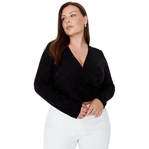 Trendyol Dames Double-Breasted Plain Regular Plus Size Sweater Sweatshirt, Zwart, XL