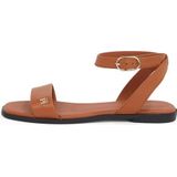 Tommy Hilfiger Leren sandaal met enkelbandje voor dames Fw0fw08422 Flat, Bruine kaneelschors, 36 EU