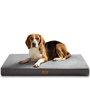 Bedsure Hondenkussen van traagschuim, mat voor grote honden, orthopedisch, hondenmatras, wasbaar en antislip, hondenbed voor binnen, grijs, 89 x 56 x 8 cm