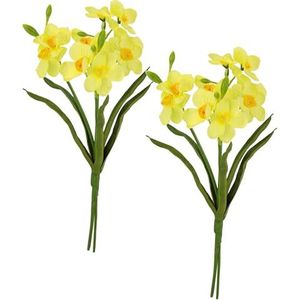 Flair Flower Kunstnarcissen, lentebloemen, kunstbloemen, boeketten, bloemstukken, decoratie, lentedecoratie, narcis, paasdecoratie, paasbel, Pasen, tafeldecoratie, decoratieve plant, set van 2, geel
