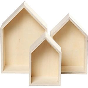 3-delige set houten kisten, wandplank, wanddecoratie, hout zonder