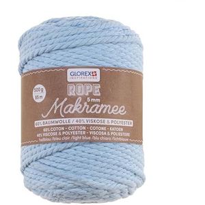 GLOREX 5 1007 23 - Macramé-touw 5 mm, 500 g, lichtblauw, lengte 85 m, superzacht textielgaren van 60% katoen, 40% viscose, voor haken, breien, knopen en textielontwerp