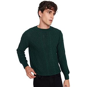 Trendyol Heren ronde hals effen slanke trui sweatshirt, groen, S, Groen, S