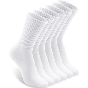 COZYOFFI Witte sokken voor dames Crew: halfhoge lengte voor laarzen, sneakers, instappers, C01-wit (6 paar), 6-11