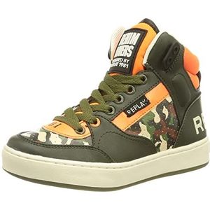 REPLAY Cobra MID Boy Sneaker, 3066 Army Green Orange Fluo Camo, 30 EU