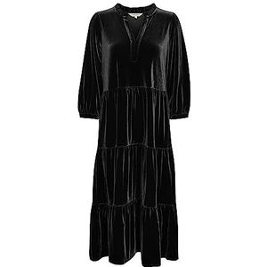 Part Two Fluwelen jurk voor dames, driekwartmouwen, midi-lengte, losse pasvorm, V-hals, Zwart, S