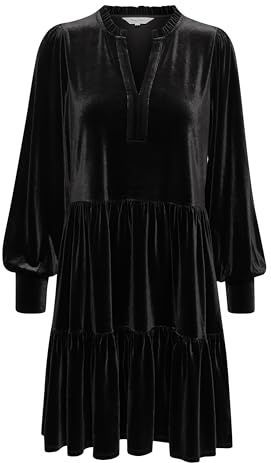 Jurk - Zwart - Relaxed Fit - Midi Lengte - 3/4 Mouwen