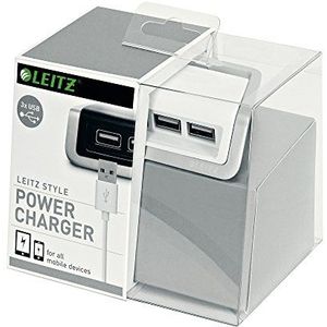 Leitz, 3x USB universele lader, zinkframe, incl. korte micro USB-kabel, stijl, Arctic White, 62070004