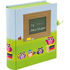 Goldbuch Schooltijd-verzamelbox met vensteruitsparing, uil, 26 x 24 x 6,5 cm, met 3 laden en tas, gelamineerde kunstdruk, blauw/groen, 85043