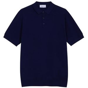 Diana Studio - Satijnen poloshirt voor heren, 100% katoen, licht, extra gedraaid, korte mouwen, casual pasvorm, Blauw Navy, XXL