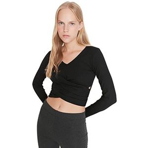 Trendyol Dames Dames Loungewear Getailleerd Standaard V-hals Gebreide Blouse Shirt, Zwart, XS