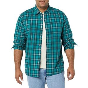 Amazon Essentials Heren Regular-Fit Stretch Poplin Shirt met lange mouwen, goudgroen geruit, Large