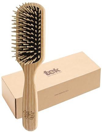 Tek paddle haarborstel in essenhout met korte pinnen - Handgemaakt in Italië