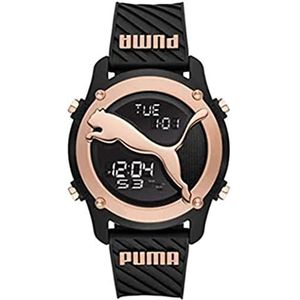 Puma Groot kat horloge voor mannen, digitaal uurwerk met polyurethaan, silicone, lederen of roestvrij stalen band, Zwart en roségoudkleur, 44MM