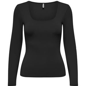 Bestseller A/S Dames Onlea L/S Deep Neck Top JRS shirt met lange mouwen, zwart, S